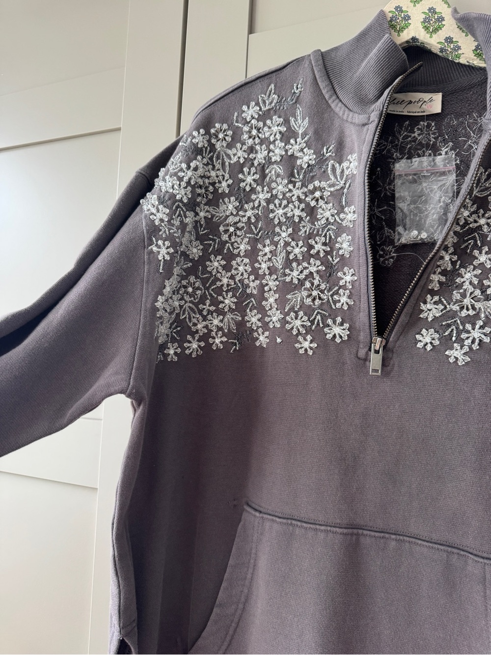 Free People Lavender Half-Zip Pullover with White Floral Embroidery - Picture 2 of 10
